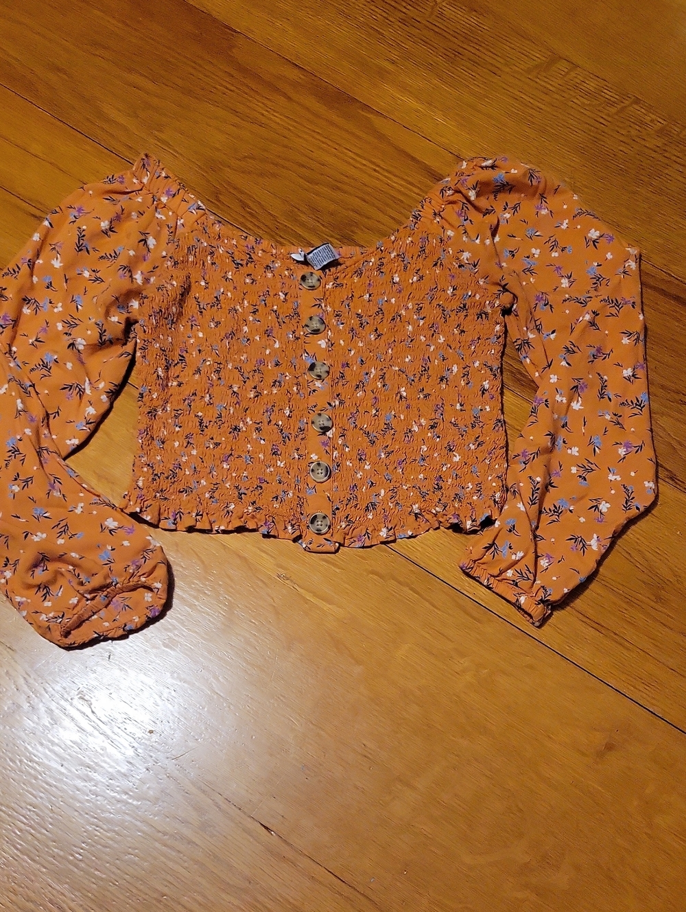 Arizona Jean Company Orange Floral Smocked Crop Top
